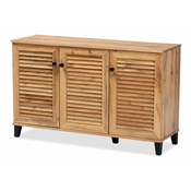 Baxton Studio Coolidge Modern and Contemporary Oak Brown Finished Wood 3-Door Shoe Storage Cabinet